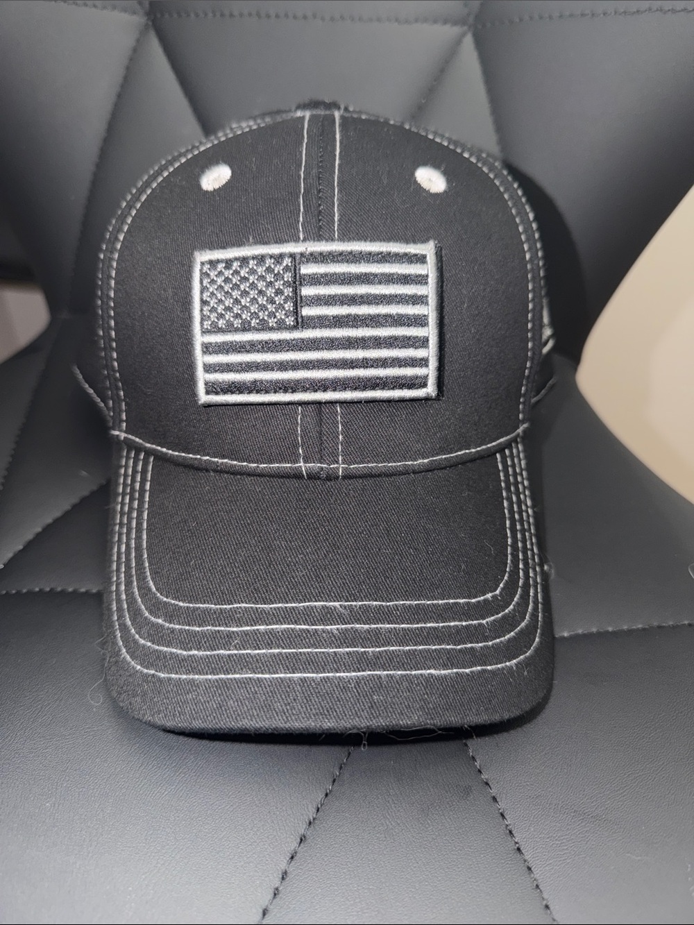 Black Baseball Cap with Embroidered American Flag